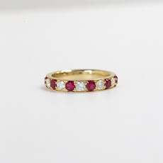 American Jewelry 14k Yellow Gold 0.50ctw Round Diamond 0.80ctw Ruby Alternating Band (Size 7)