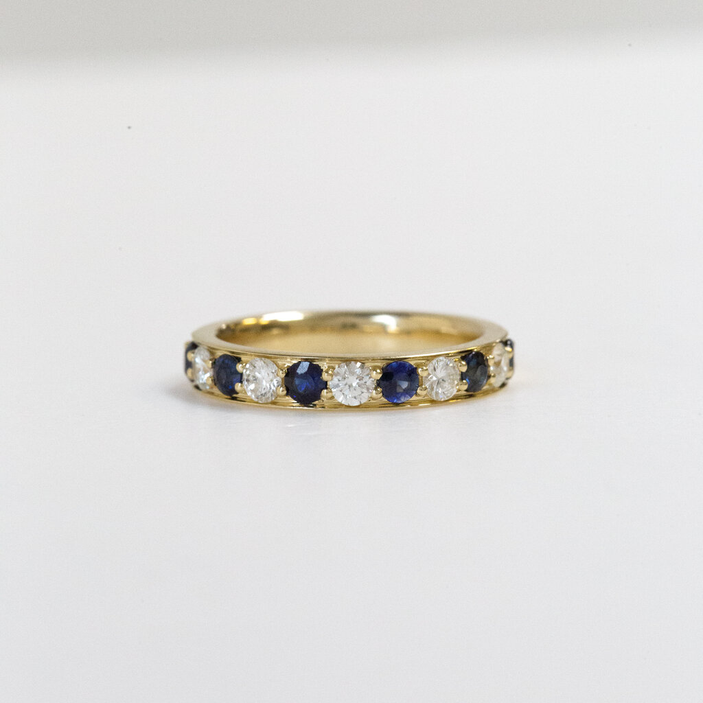 American Jewelry 14k Yellow Gold 0.50ctw Diamond 0.60ctw Blue Sapphire Alternating Band (Size 7)