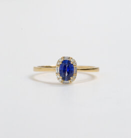 American Jewelry 14k Yellow Gold 0.10ctw Diamond Halo 0.60ct Oval Blue Sapphire Ring (Size 7)