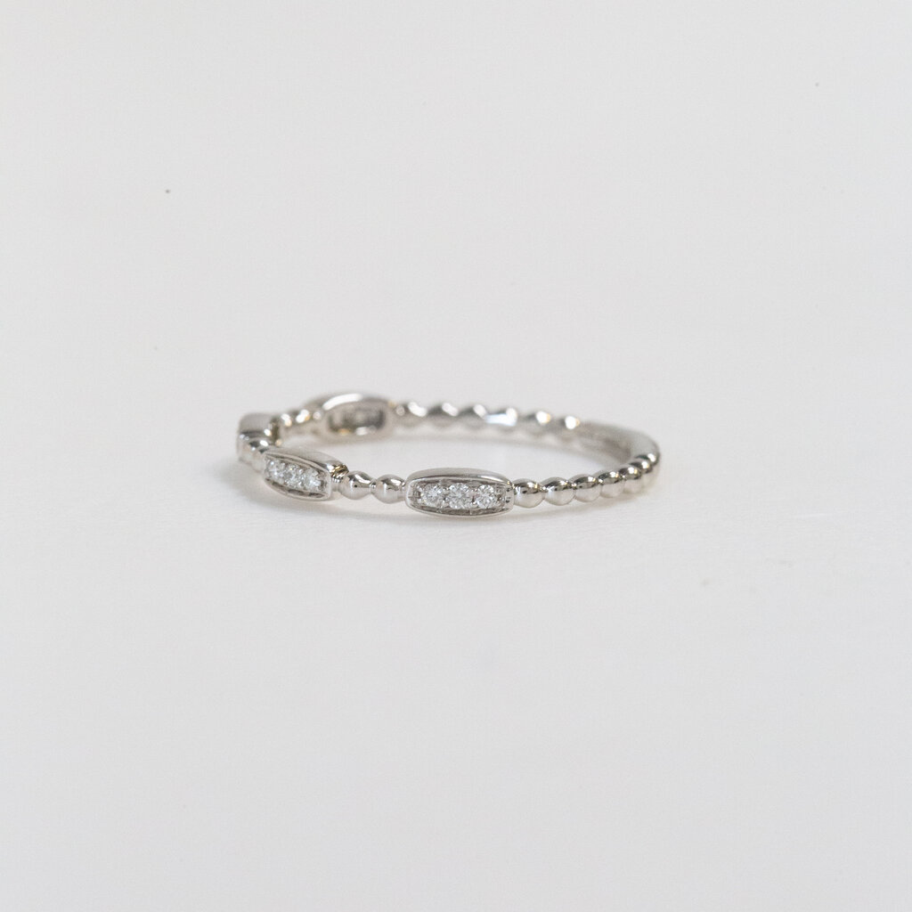 14k White Gold 0.08ctw Round Diamond Station Beaded Stackable Band (Size 7)