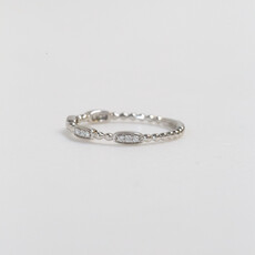 14k White Gold 0.08ctw Round Diamond Station Beaded Stackable Band (Size 7)