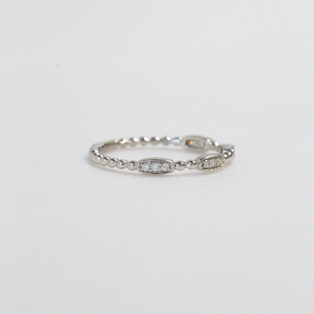 14k White Gold 0.08ctw Round Diamond Station Beaded Stackable Band (Size 7)