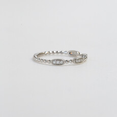 14k White Gold 0.08ctw Round Diamond Station Beaded Stackable Band (Size 7)