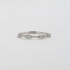 14k White Gold 0.08ctw Round Diamond Station Beaded Stackable Band (Size 7)