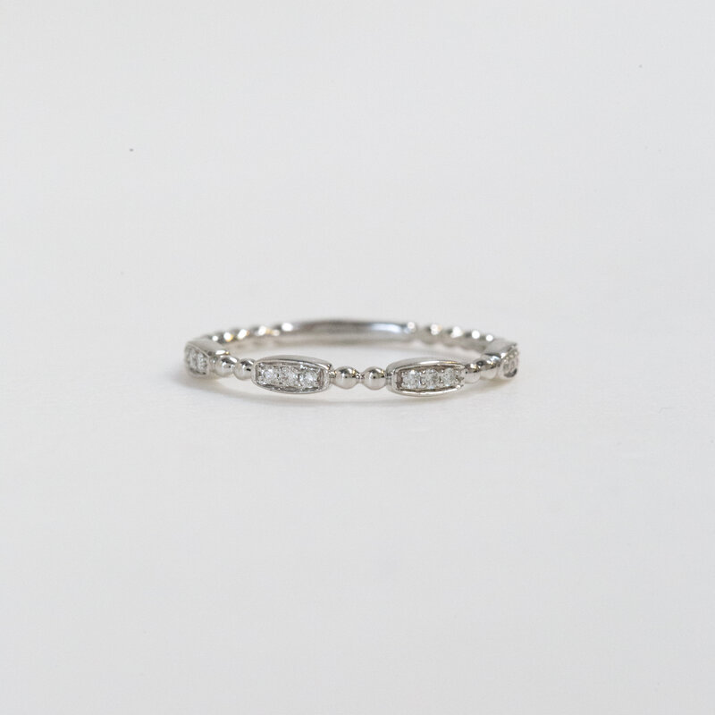 14k White Gold 0.08ctw Round Diamond Station Beaded Stackable Band (Size 7)