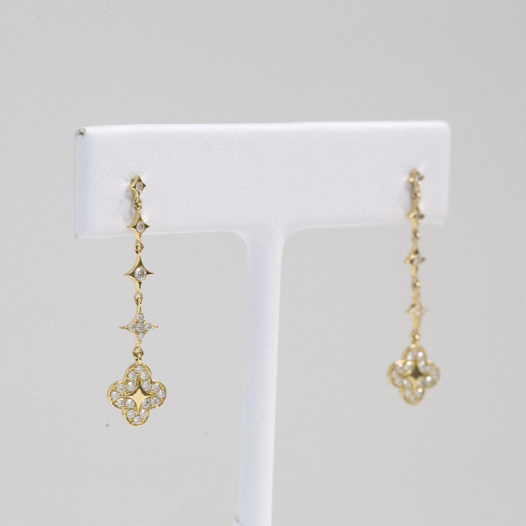 American Jewelry 14k Yellow Gold 0.46ctw Diamond Clover Star Dangle Stud Earrings