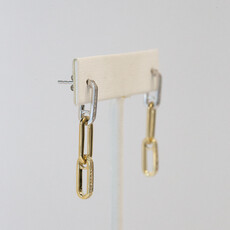 American Jewelry 14k White & Yellow Gold 0.24ctw Diamond Paperclip Chain Link Dangle Earrings