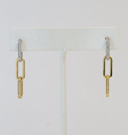 American Jewelry 14k White & Yellow Gold 0.24ctw Diamond Paperclip Chain Link Dangle Earrings