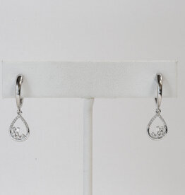 American Jewelry 14k White Gold 0.20ctw Diamond Teardrop Open Cluster Dangle Huggie Hoop Earrings