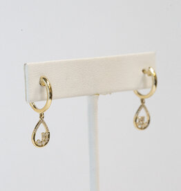 American Jewelry 14k Yellow Gold 0.20ctw Diamond Teardrop Open Cluster Dangle Huggie Hoop Earrings