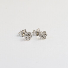 American Jewelry 14k White Gold 0.12ctw Diamond Bezel Daisy Flower Stud Earrings