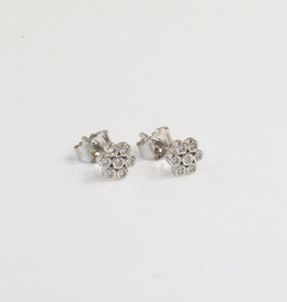 American Jewelry 14k White Gold 0.12ctw Diamond Bezel Daisy Flower Stud Earrings