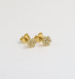 American Jewelry 14k Yellow Gold 0.12ctw Diamond Bezel Daisy Flower Stud Earrings