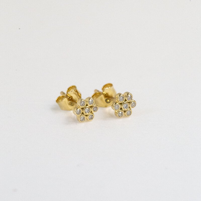 American Jewelry 14k Yellow Gold 0.12ctw Diamond Bezel Daisy Flower Stud Earrings