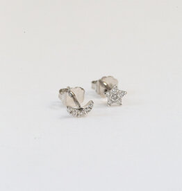American Jewelry 14k White Gold 0.12ctw Diamond Moon and Star Stud Earrings