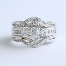 American Jewelry ESTATE 14k White Gold 1.20ct (.40ctr) Diamond Three Stone Channel & Prong Set Infinity Engagement Ring Set (2 Bands Soldered)