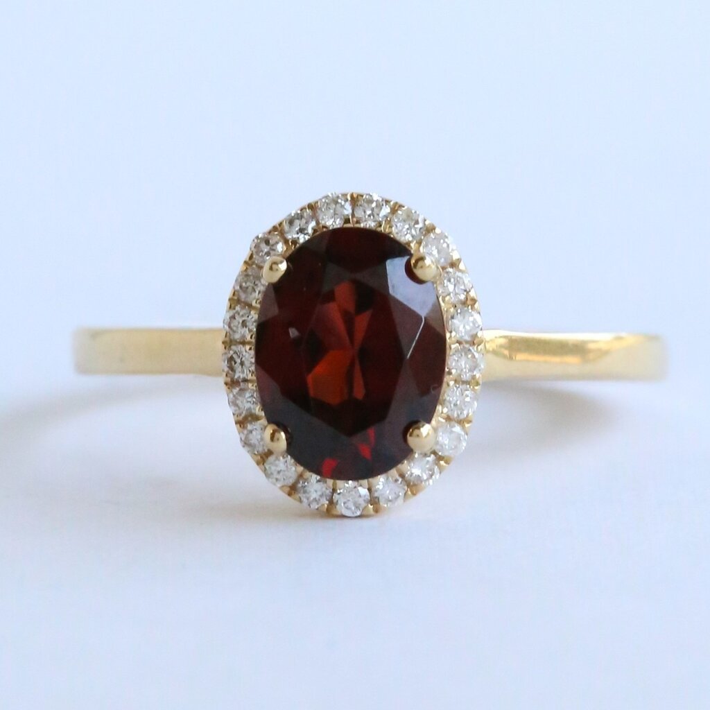 American Jewelry 14k Yellow Gold Garnet & .14ctw Diamond Halo Ring