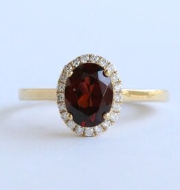 American Jewelry 14k Yellow Gold Garnet & .14ctw Diamond Halo Ring