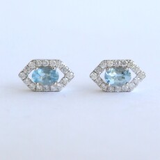 American Jewelry 14k White Gold .55ctw Diamond & Aquamarine Hexagon Halo Stud Earrings