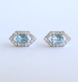 American Jewelry 14k White Gold .55ctw Diamond & Aquamarine Hexagon Halo Stud Earrings