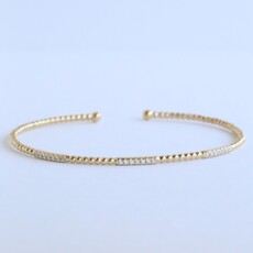 American Jewelry 14k Yellow Gold .18ctw Diamond Beaded Station Bar Open Bangle