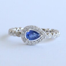 American Jewelry 14k White Gold .31ctw Diamond & Tanzanite East to West Pear Halo Bezel Beaded Ring