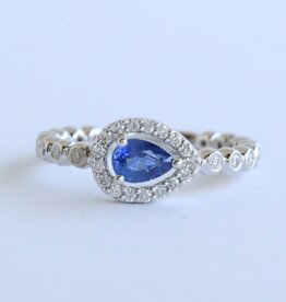 American Jewelry 14k White Gold .31ctw Diamond & Tanzanite East to West Pear Halo Bezel Beaded Ring