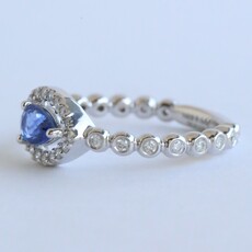 American Jewelry 14k White Gold .31ctw Diamond & Tanzanite East to West Pear Halo Bezel Beaded Ring