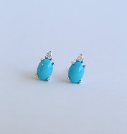 American Jewelry 14k White Gold Turquoise & Diamond Accent Oval Stud Earrings