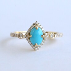 American Jewelry 14k Yellow Gold Turquoise & .33ctw Diamond Halo Geometric Ring