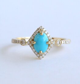American Jewelry 14k Yellow Gold Turquoise & .33ctw Diamond Halo Geometric Ring