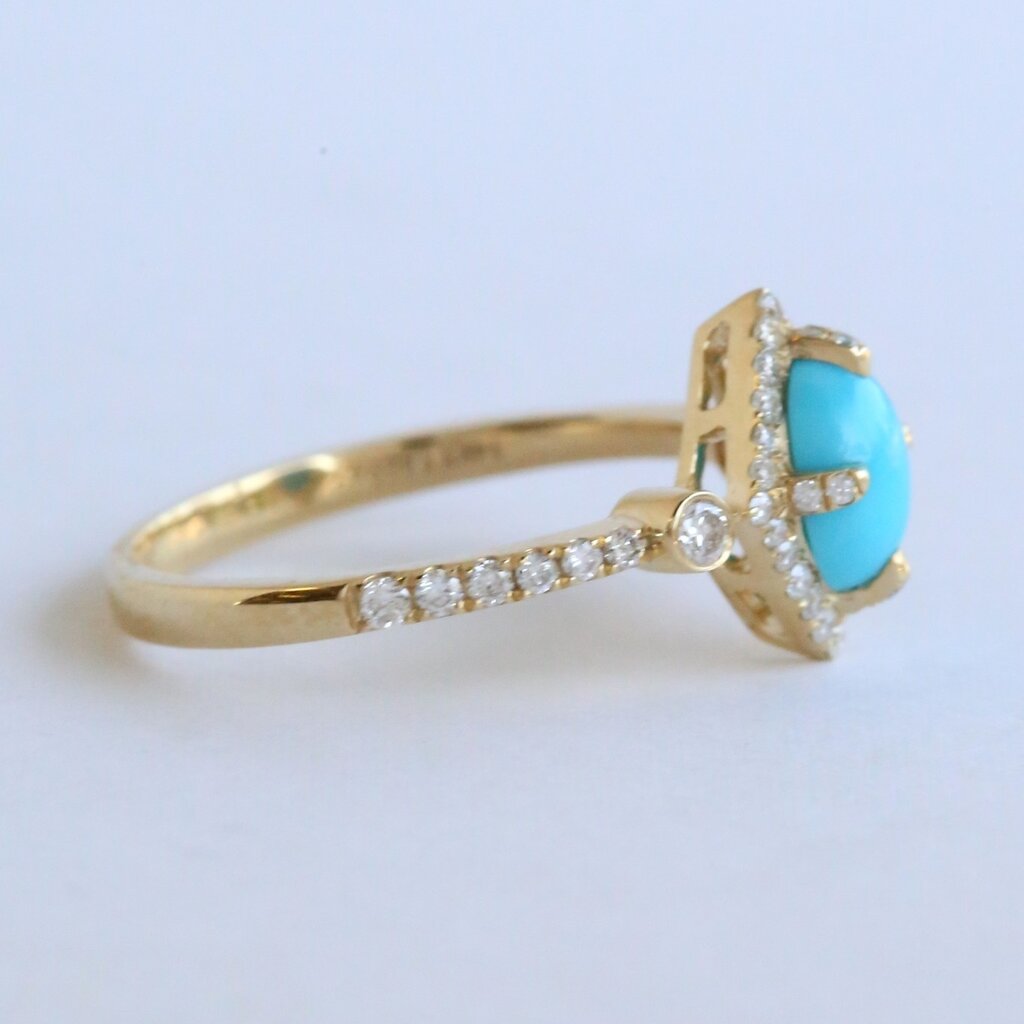 American Jewelry 14k Yellow Gold Turquoise & .33ctw Diamond Halo Geometric Ring