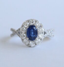 American Jewelry 18k White Gold .31ctw Diamond .78ct Sapphire Halo Infinity Band Ring