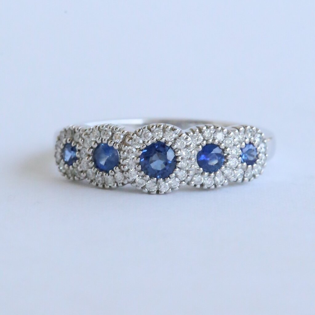 American Jewelry 14k White Gold .21ctw Diamond .40ctw Sapphire Band Ring