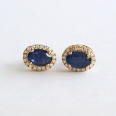 American Jewelry 14k Yellow Gold .16ctw Diamond & Sapphire Oval Halo Earrings