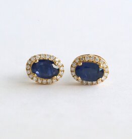 American Jewelry 14k Yellow Gold .16ctw Diamond & Sapphire Oval Halo Earrings