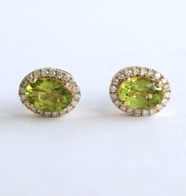 American Jewelry 14k Yellow Gold .22ctw Diamond Peridot Oval Halo Earrings