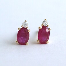 American Jewelry 14k Yellow Gold Ruby & Diamond Accent Oval Stud Earrings