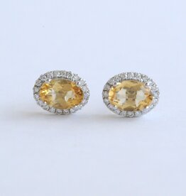 American Jewelry 14k White Gold .22ctw Diamond Citrine Oval Halo Stud Earings