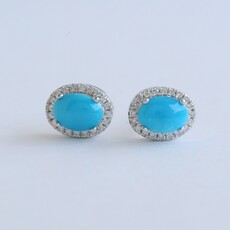 American Jewelry 14k White Gold .16ctw Diamond Turquoise Oval Halo Stud Earrings
