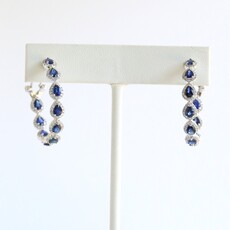 American Jewelry 14k White Gold 1.21ctw Diamond & Sapphire Pear Halo Hoop Earrings