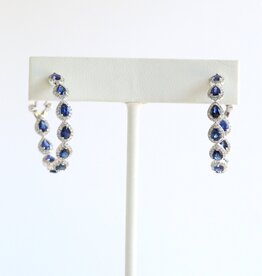 American Jewelry 14k White Gold 1.21ctw Diamond & Sapphire Pear Halo Hoop Earrings
