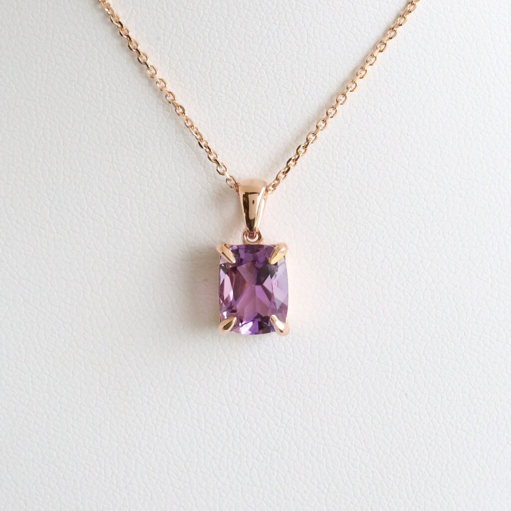 American Jewelry 14k Rose Gold Antique Cushion Cut Amethyst Necklace