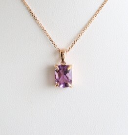 American Jewelry 14k Rose Gold Antique Cushion Cut Amethyst Necklace