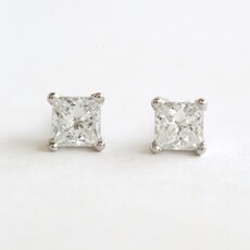 American Jewelry 14k White Gold .50ctw Diamond Princess Cut Solitaire Stud Earrings