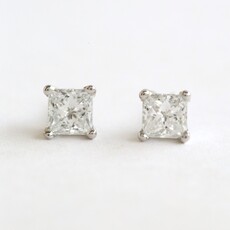 American Jewelry ESTATE 14k White Gold 1ctw Diamond Princess Cut Stud Earrings