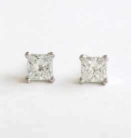 American Jewelry ESTATE 14k White Gold 1ctw Diamond Princess Cut Stud Earrings