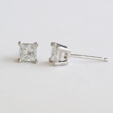 American Jewelry ESTATE 14k White Gold 1ctw Diamond Princess Cut Stud Earrings