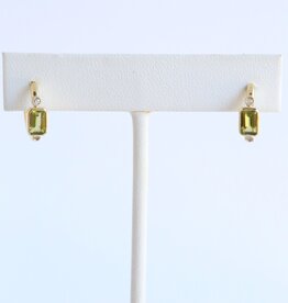 14k Yellow Gold 1.20ct Peridot .08ctw Diamond Milgrain Huggie Hoop Earrings