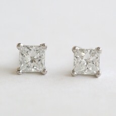 American Jewelry 14k White Gold 2.03ctw Diamond Princess Cut Solitaire Stud Earrings